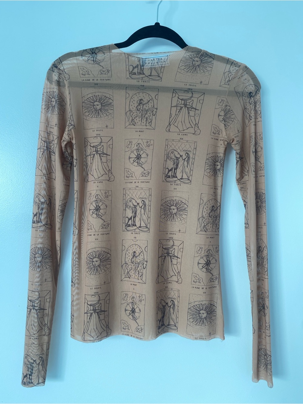 Beige Graphic Tarot-Print Long Sleeve Top
